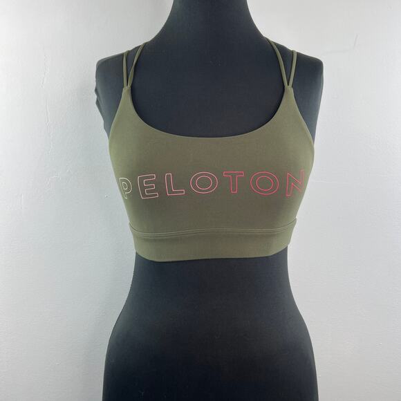 PELOTON Olive Green Sports Bra Stretch Spaghetti Strap Scoop Neck Size XSmall XS - Picture 3 of 8